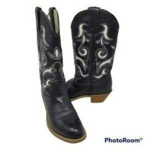 DURANGO Leather Inlaid Cowboy Boots Black White Walking Heel Women's Size 6M